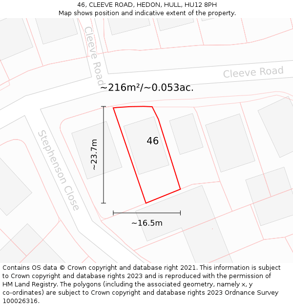 46, CLEEVE ROAD, HEDON, HULL, HU12 8PH: Plot and title map