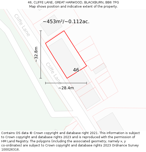 46, CLIFFE LANE, GREAT HARWOOD, BLACKBURN, BB6 7PG: Plot and title map