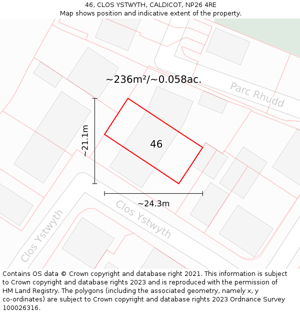 46, CLOS YSTWYTH, CALDICOT, NP26 4RE: Plot and title map