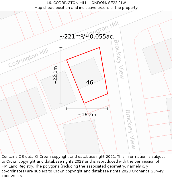 46, CODRINGTON HILL, LONDON, SE23 1LW: Plot and title map