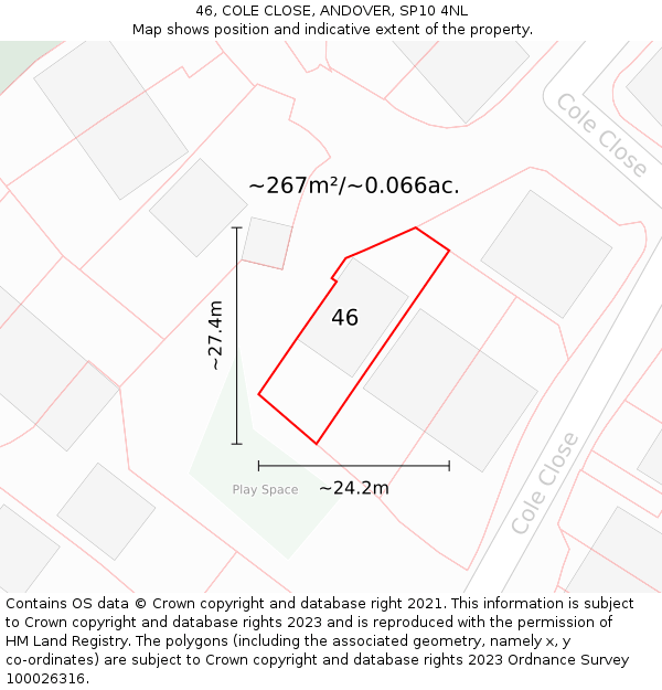 46, COLE CLOSE, ANDOVER, SP10 4NL: Plot and title map