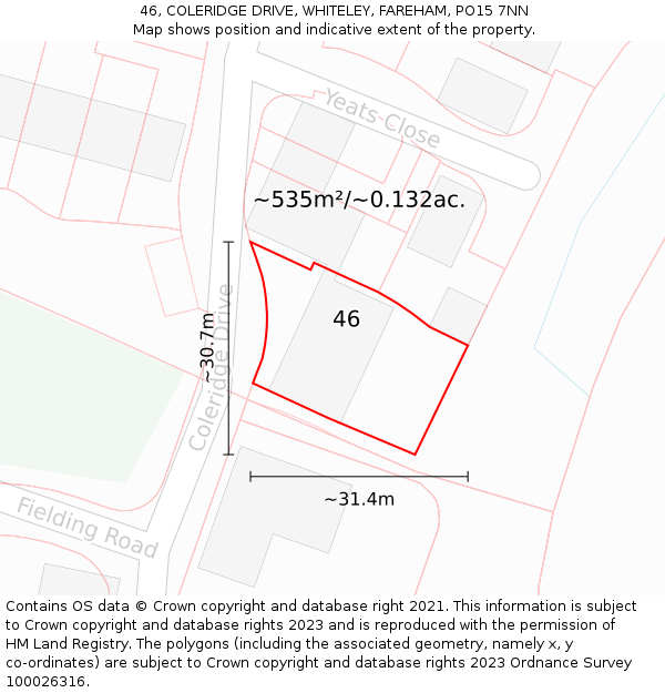 46, COLERIDGE DRIVE, WHITELEY, FAREHAM, PO15 7NN: Plot and title map