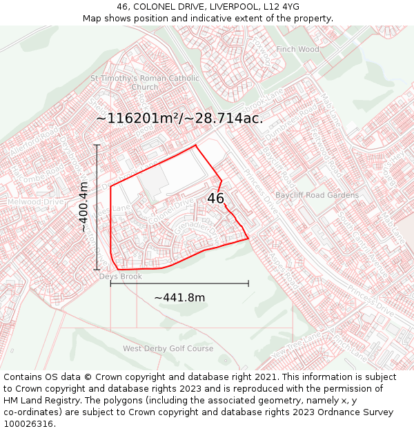 46, COLONEL DRIVE, LIVERPOOL, L12 4YG: Plot and title map