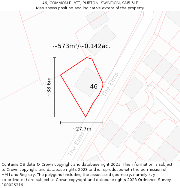 46, COMMON PLATT, PURTON, SWINDON, SN5 5LB: Plot and title map