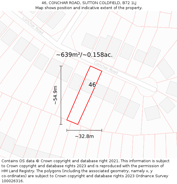 46, CONCHAR ROAD, SUTTON COLDFIELD, B72 1LJ: Plot and title map