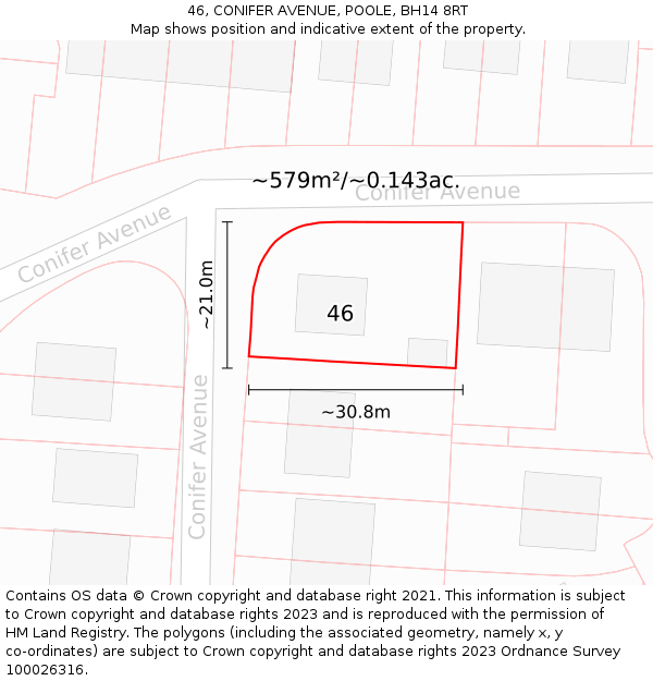 46, CONIFER AVENUE, POOLE, BH14 8RT: Plot and title map