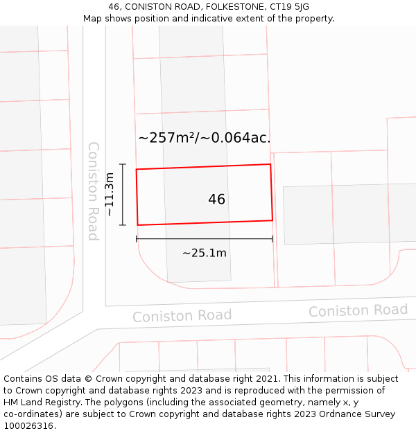 46, CONISTON ROAD, FOLKESTONE, CT19 5JG: Plot and title map