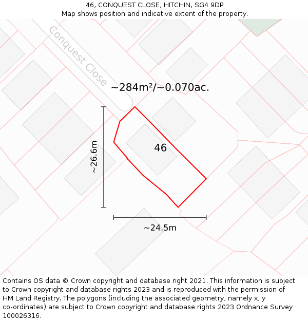 46, CONQUEST CLOSE, HITCHIN, SG4 9DP: Plot and title map