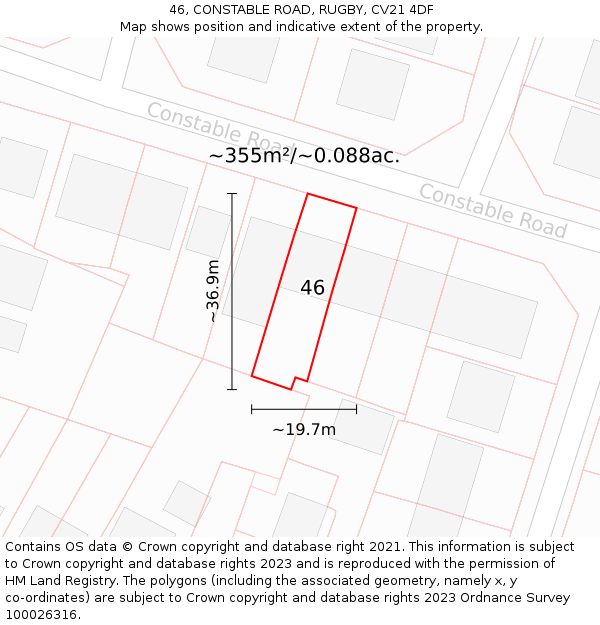 46, CONSTABLE ROAD, RUGBY, CV21 4DF: Plot and title map