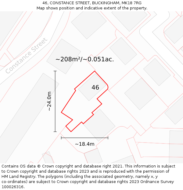 46, CONSTANCE STREET, BUCKINGHAM, MK18 7RG: Plot and title map
