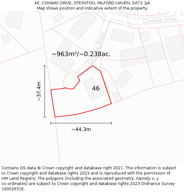 46, CONWAY DRIVE, STEYNTON, MILFORD HAVEN, SA73 1JA: Plot and title map