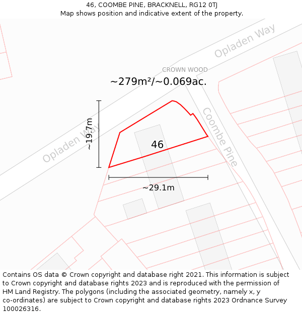46, COOMBE PINE, BRACKNELL, RG12 0TJ: Plot and title map