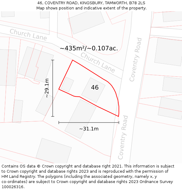 46, COVENTRY ROAD, KINGSBURY, TAMWORTH, B78 2LS: Plot and title map