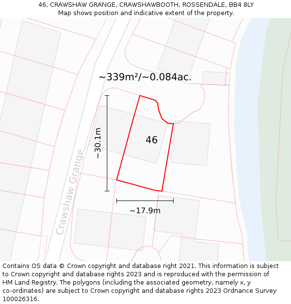 46, CRAWSHAW GRANGE, CRAWSHAWBOOTH, ROSSENDALE, BB4 8LY: Plot and title map