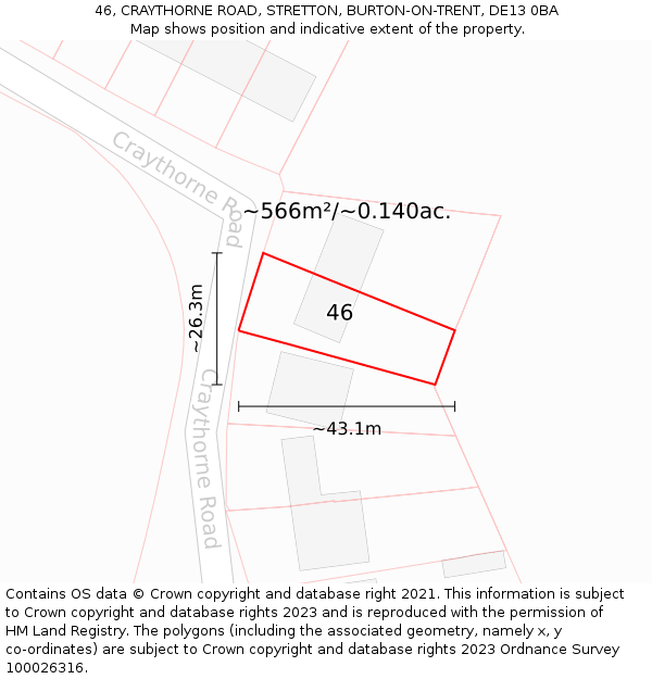 46, CRAYTHORNE ROAD, STRETTON, BURTON-ON-TRENT, DE13 0BA: Plot and title map