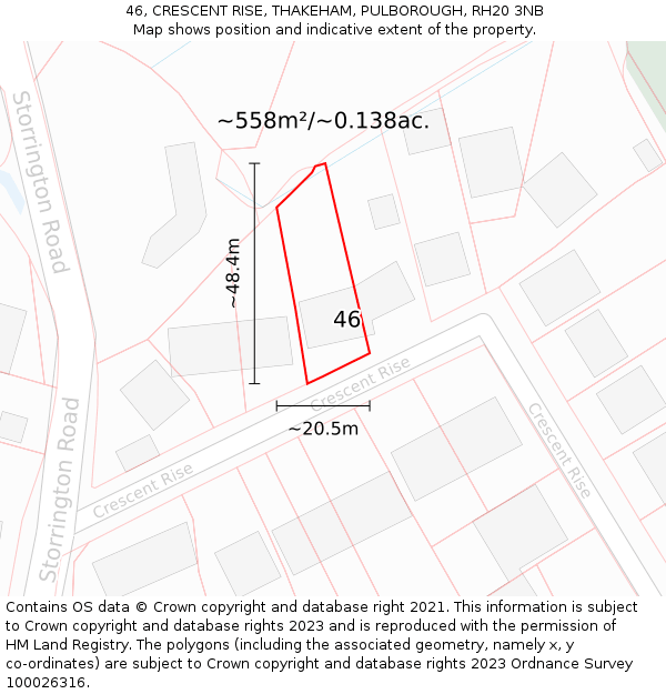 46, CRESCENT RISE, THAKEHAM, PULBOROUGH, RH20 3NB: Plot and title map