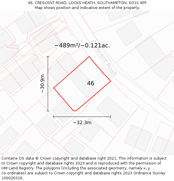 46, CRESCENT ROAD, LOCKS HEATH, SOUTHAMPTON, SO31 6PF: Plot and title map