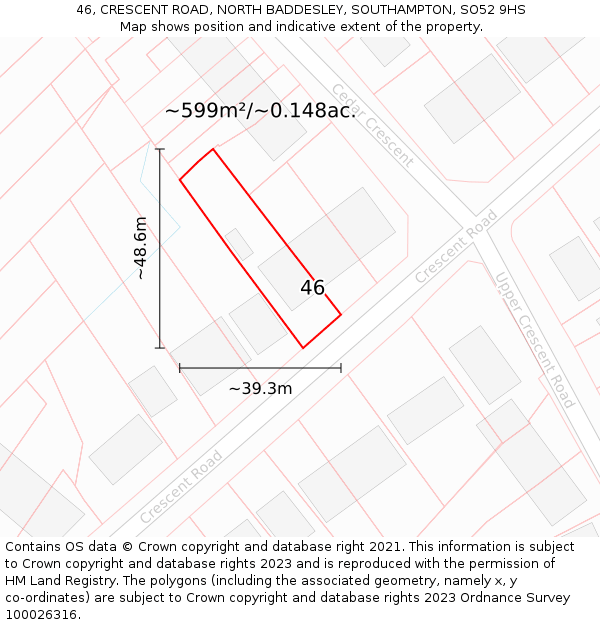 46, CRESCENT ROAD, NORTH BADDESLEY, SOUTHAMPTON, SO52 9HS: Plot and title map
