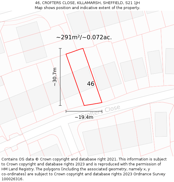 46, CROFTERS CLOSE, KILLAMARSH, SHEFFIELD, S21 1JH: Plot and title map