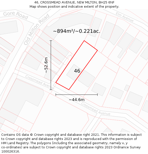 46, CROSSMEAD AVENUE, NEW MILTON, BH25 6NF: Plot and title map