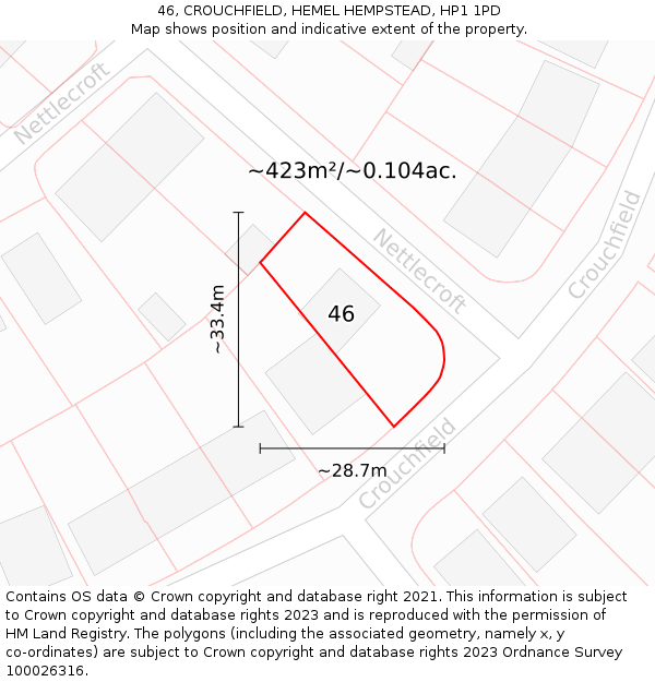 46, CROUCHFIELD, HEMEL HEMPSTEAD, HP1 1PD: Plot and title map
