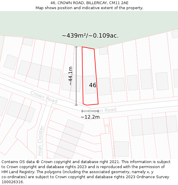 46, CROWN ROAD, BILLERICAY, CM11 2AE: Plot and title map