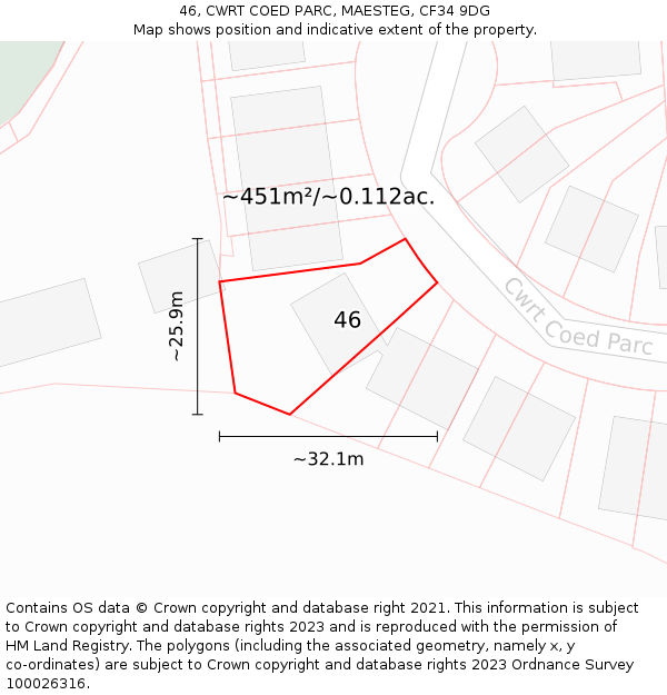 46, CWRT COED PARC, MAESTEG, CF34 9DG: Plot and title map
