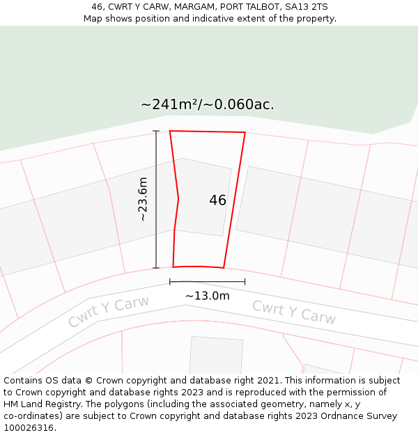 46, CWRT Y CARW, MARGAM, PORT TALBOT, SA13 2TS: Plot and title map