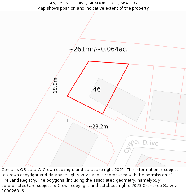 46, CYGNET DRIVE, MEXBOROUGH, S64 0FG: Plot and title map