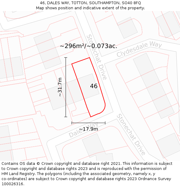46, DALES WAY, TOTTON, SOUTHAMPTON, SO40 8FQ: Plot and title map