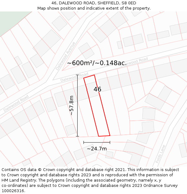 46, DALEWOOD ROAD, SHEFFIELD, S8 0ED: Plot and title map
