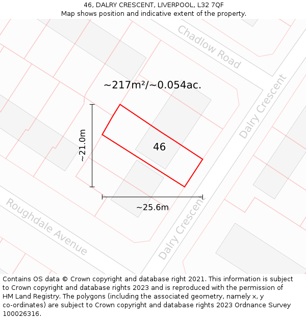 46, DALRY CRESCENT, LIVERPOOL, L32 7QF: Plot and title map