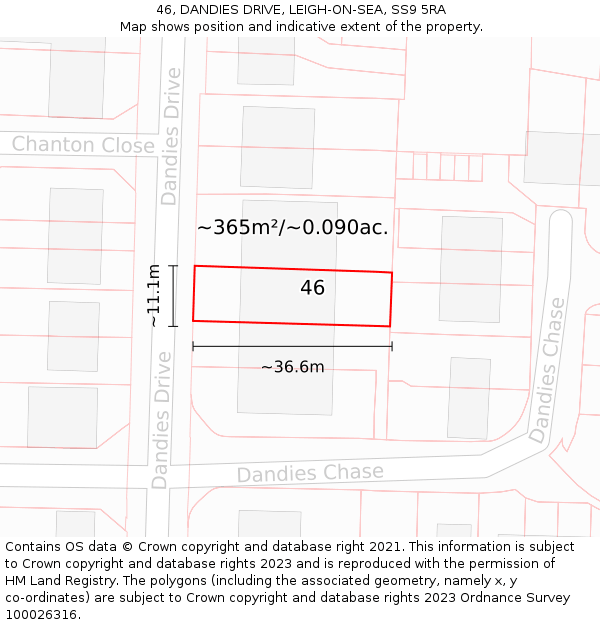 46, DANDIES DRIVE, LEIGH-ON-SEA, SS9 5RA: Plot and title map
