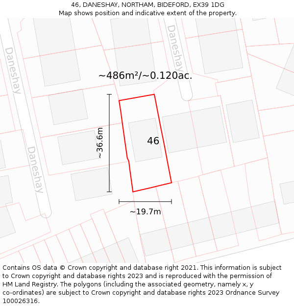 46, DANESHAY, NORTHAM, BIDEFORD, EX39 1DG: Plot and title map