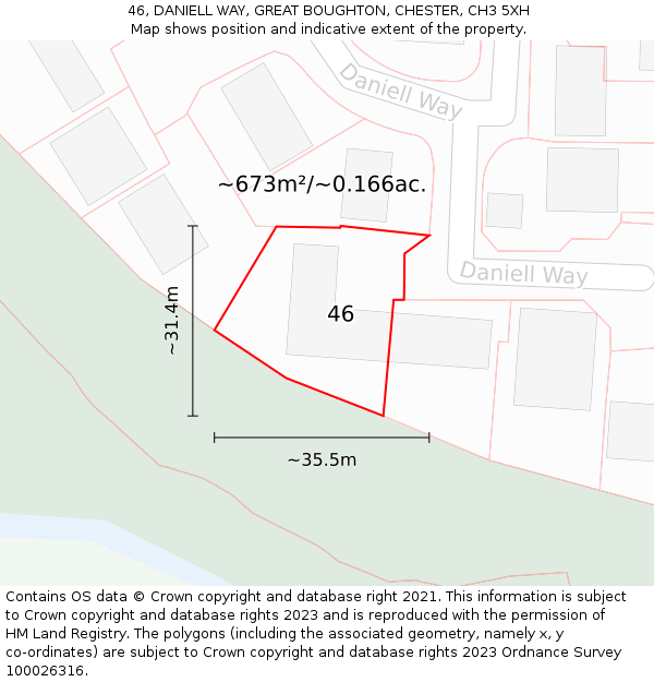 46, DANIELL WAY, GREAT BOUGHTON, CHESTER, CH3 5XH: Plot and title map