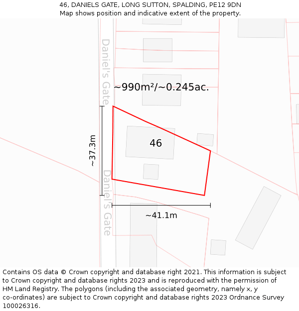 46, DANIELS GATE, LONG SUTTON, SPALDING, PE12 9DN: Plot and title map