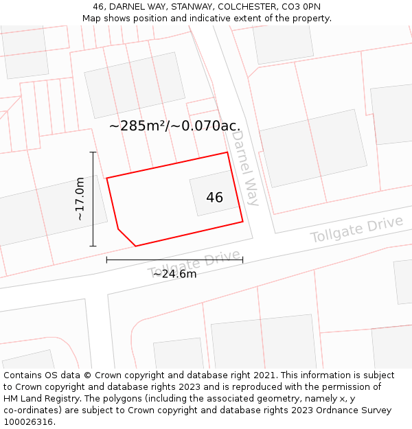 46, DARNEL WAY, STANWAY, COLCHESTER, CO3 0PN: Plot and title map