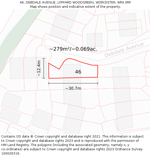 46, DEBDALE AVENUE, LYPPARD WOODGREEN, WORCESTER, WR4 0RP: Plot and title map