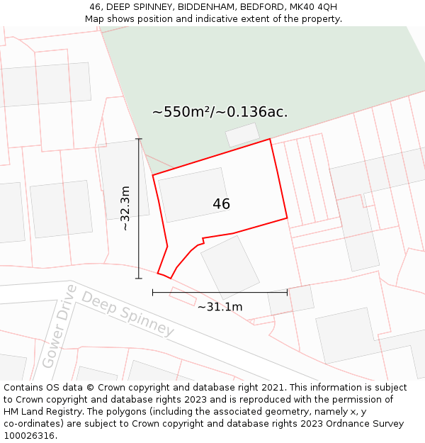 46, DEEP SPINNEY, BIDDENHAM, BEDFORD, MK40 4QH: Plot and title map