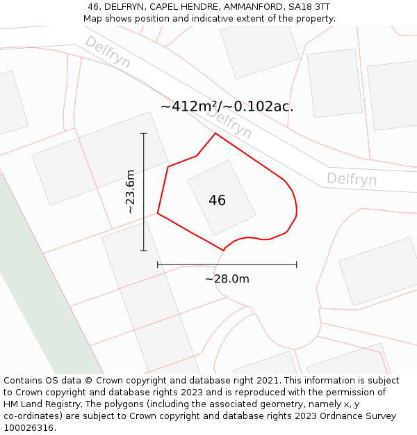 46, DELFRYN, CAPEL HENDRE, AMMANFORD, SA18 3TT: Plot and title map