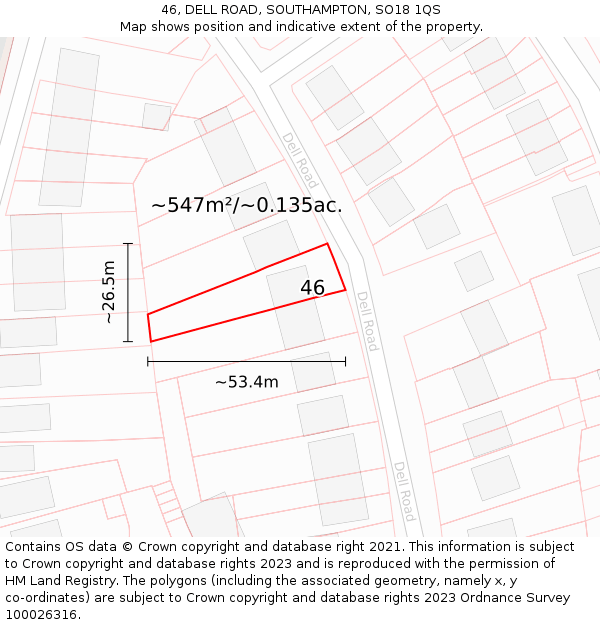 46, DELL ROAD, SOUTHAMPTON, SO18 1QS: Plot and title map