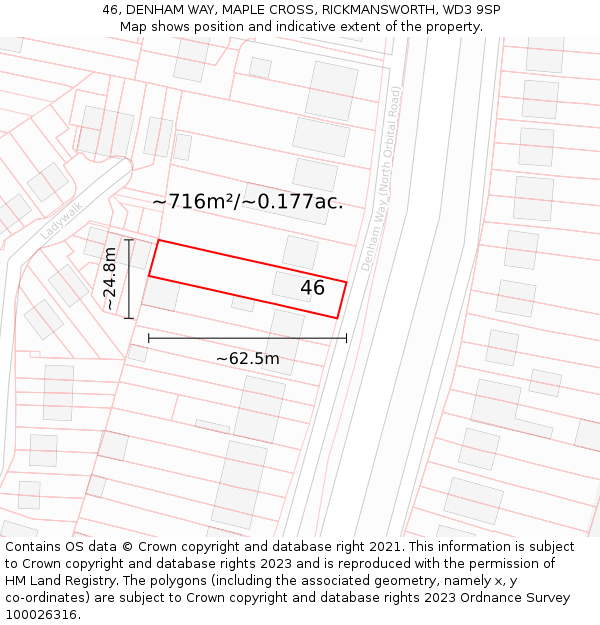 46, DENHAM WAY, MAPLE CROSS, RICKMANSWORTH, WD3 9SP: Plot and title map