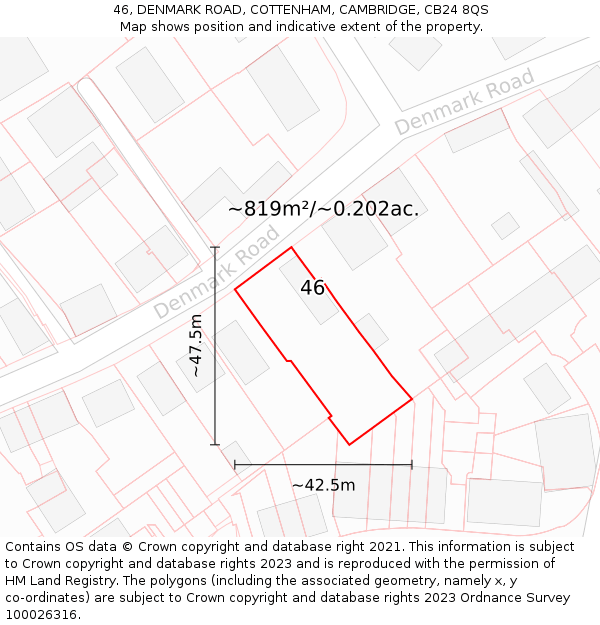 46, DENMARK ROAD, COTTENHAM, CAMBRIDGE, CB24 8QS: Plot and title map