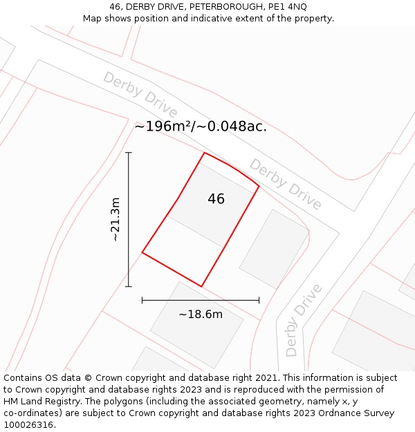 46, DERBY DRIVE, PETERBOROUGH, PE1 4NQ: Plot and title map