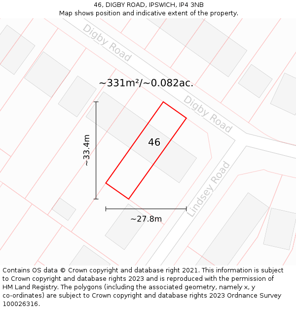 46, DIGBY ROAD, IPSWICH, IP4 3NB: Plot and title map