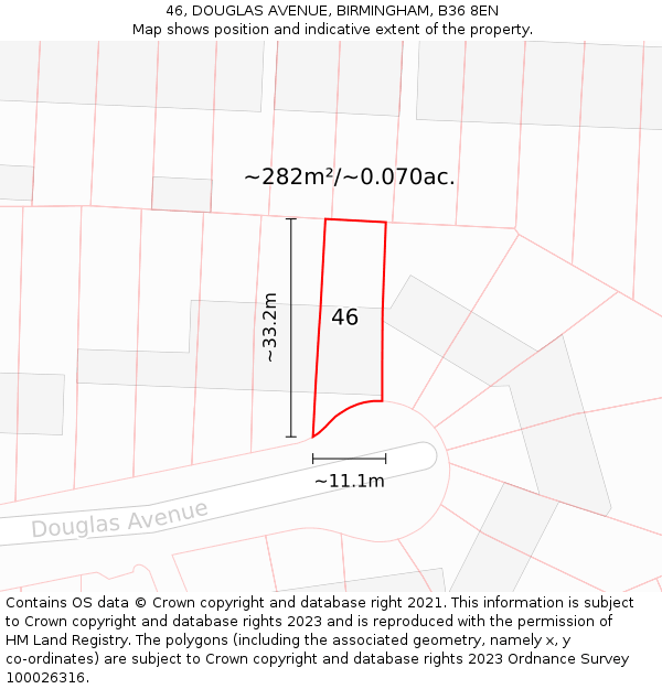 46, DOUGLAS AVENUE, BIRMINGHAM, B36 8EN: Plot and title map