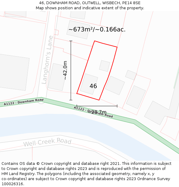 46, DOWNHAM ROAD, OUTWELL, WISBECH, PE14 8SE: Plot and title map