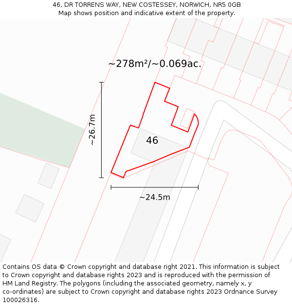 46, DR TORRENS WAY, NEW COSTESSEY, NORWICH, NR5 0GB: Plot and title map