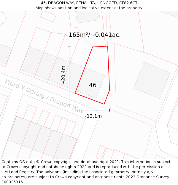 46, DRAGON WAY, PENALLTA, HENGOED, CF82 6GT: Plot and title map