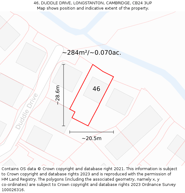 46, DUDDLE DRIVE, LONGSTANTON, CAMBRIDGE, CB24 3UP: Plot and title map